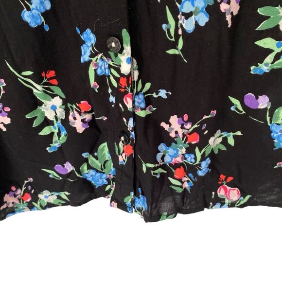 Maeve Anthropologie Aveiro Flutter Sleeve Floral Black Women's Top Blouse Large - Picture 7 of 10